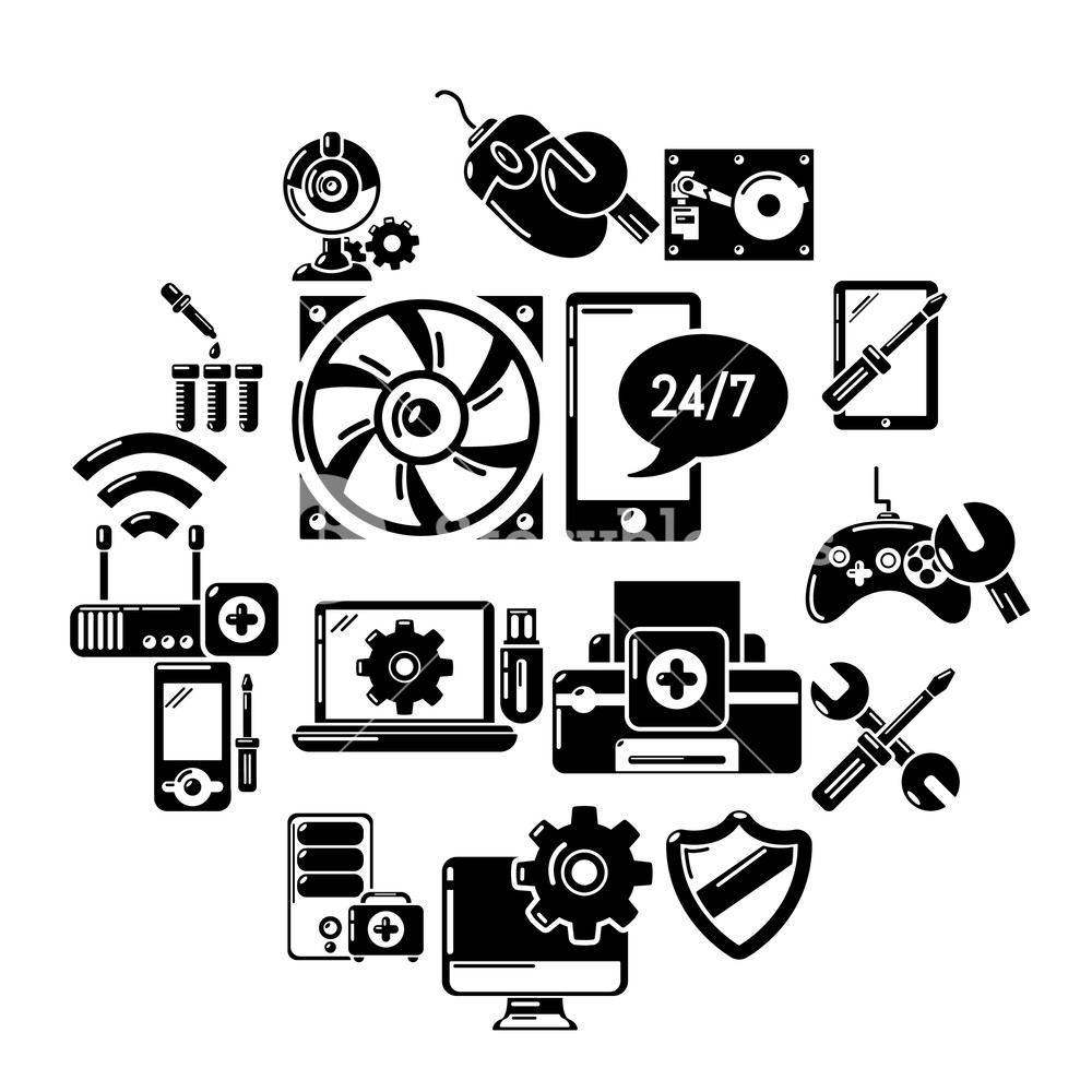 1000x1000 Computer Repair Service Icons Set Simple Illustration