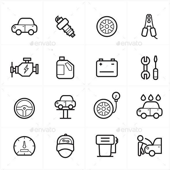 590x590 Flat Line Icons For Car Service Icons Vector Illustration Logo