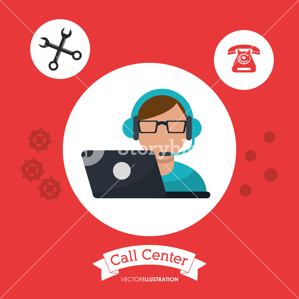 1000x1000 Call Center Man Wearing Headphones Service Vector Illustration