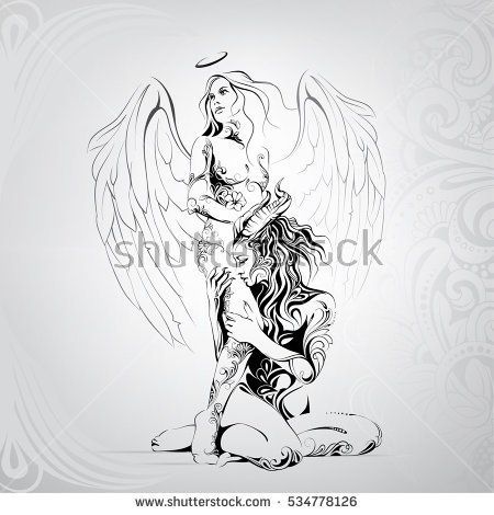 Vector Silhouette Of An Angel And Demon Hand Made 450x470 Vector Silhouette Of An Angel And Demon Hand Made