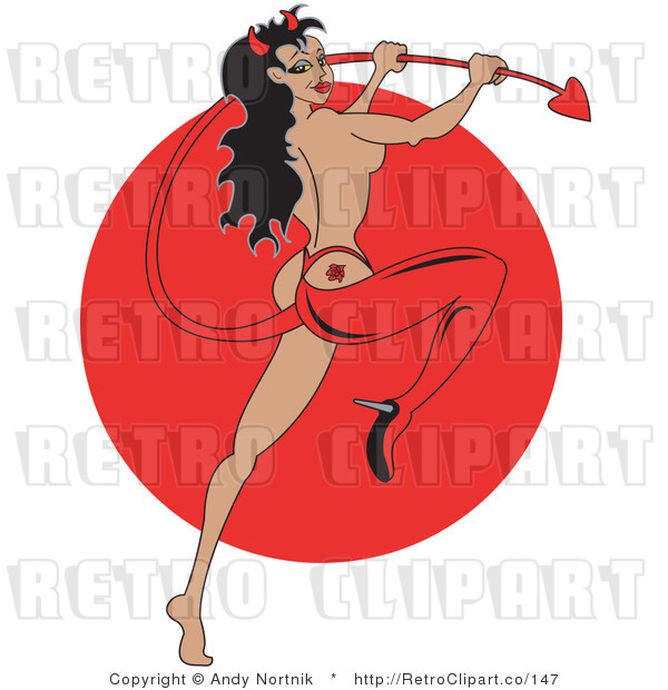 600x620 Royalty Free Retro Vector Clip Art Of A She Devil Lifting Her Leg