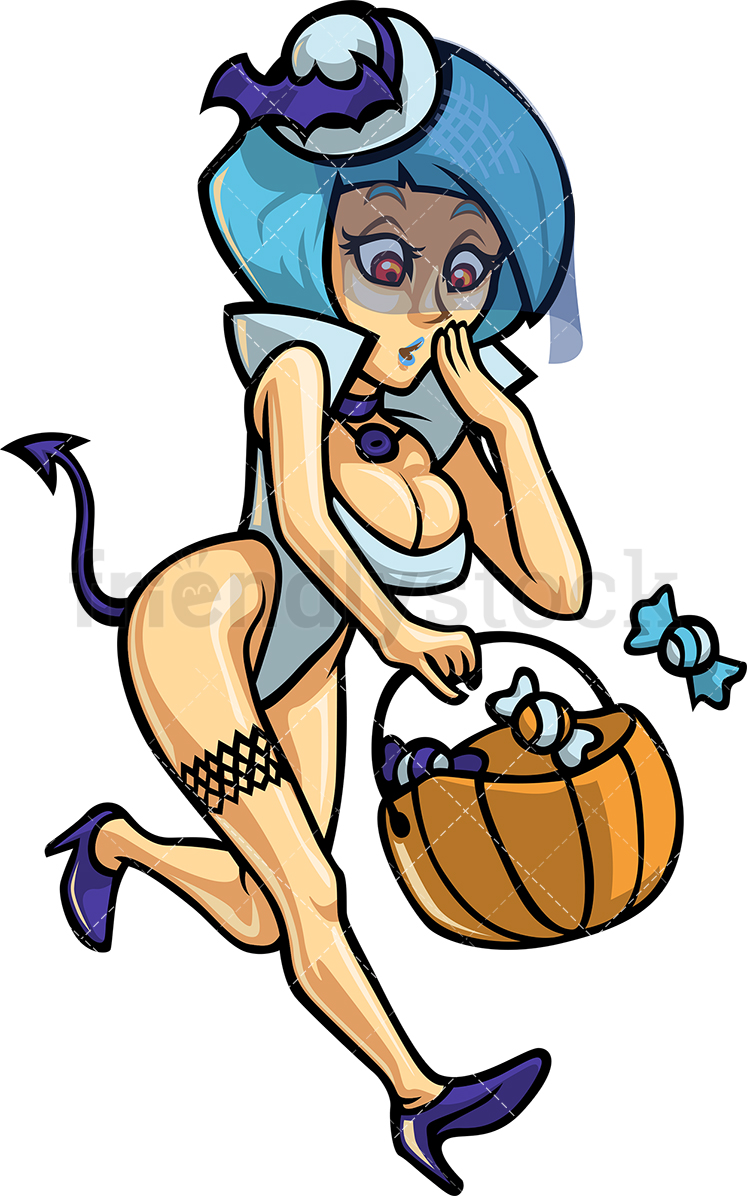 747x1196 Sexy Blue Devil Woman Halloween Costume Cartoon Clipart Vector
