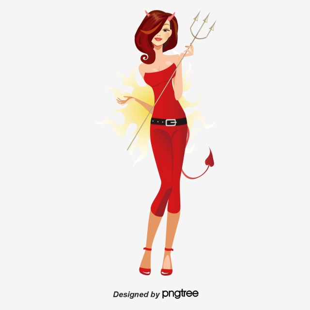 640x640 Sexy Devil Woman Holding A Fork, Woman, Devil Fork, Vector Png