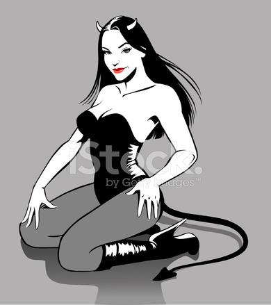 390x439 Sexy Devil Woman In Black And White Stock Vector