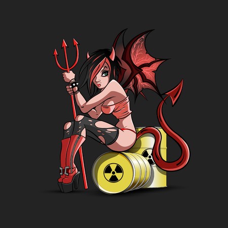 450x450 Sexy Devil Girl With Trident Sitting On Barrels Of Radiation