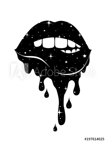 375x500 Abstract Fantasy Hand Drawn Woman Biting Sexy Lips Vector