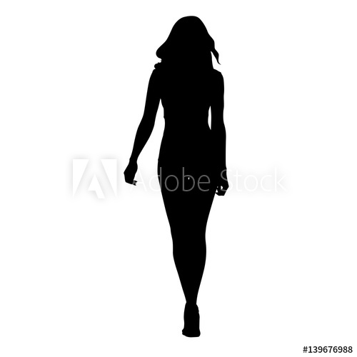 500x500 Slim Sexy Woman Vector Silhouette Tall Girl Walking Forward