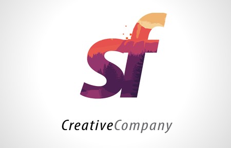450x289 Sf S F Letter Logo Design With Purple Orange Forest Texture Flat