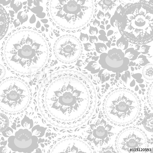 500x500 Vintage Shabby Chic Seamless Pattern With Flowers And Leaves Grey