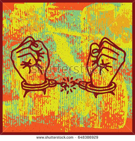 450x470 Hands With Broken Shackles Vector Illustration On Grunge Texture