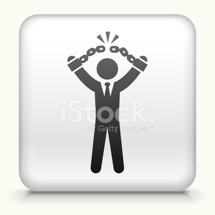 440x440 Square Button With Businessman Breaking Shackles Stock Vector