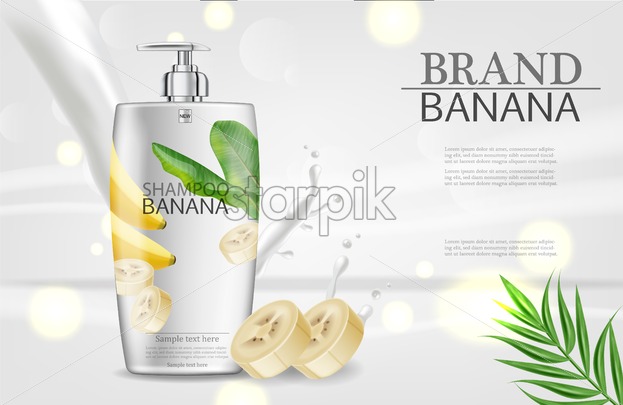 623x405 Banana Shampoo Vector Realistic Mock Up White Bottle Cosmetics