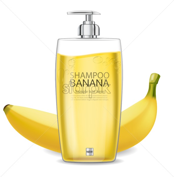 592x600 Banana Shampoo Isolated Vector Realistic Mock Up Yellow Bottle