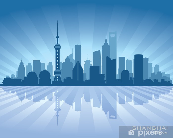 700x560 Shanghai China City Skyline Vector Silhouette Wall Mural Pixers