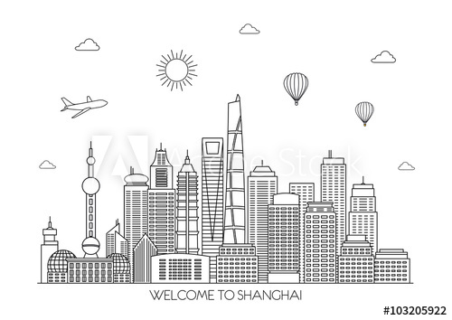 500x354 Shanghai Skyline Vector Background Line Illustration Line Art