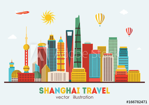 500x354 Shanghai Skyline Vector Illustration