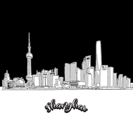 450x450 Vector Drawing Of Shanghai Skyline, Outline China Travel Landmark