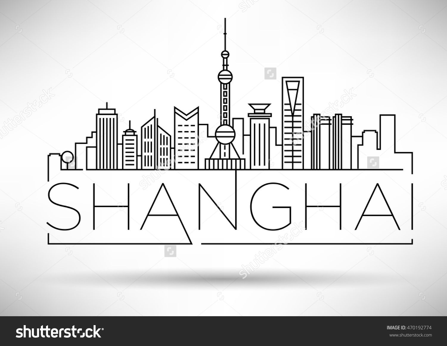 1500x1161 Minimal Vector Shanghai City Linear Skyline With Typographic