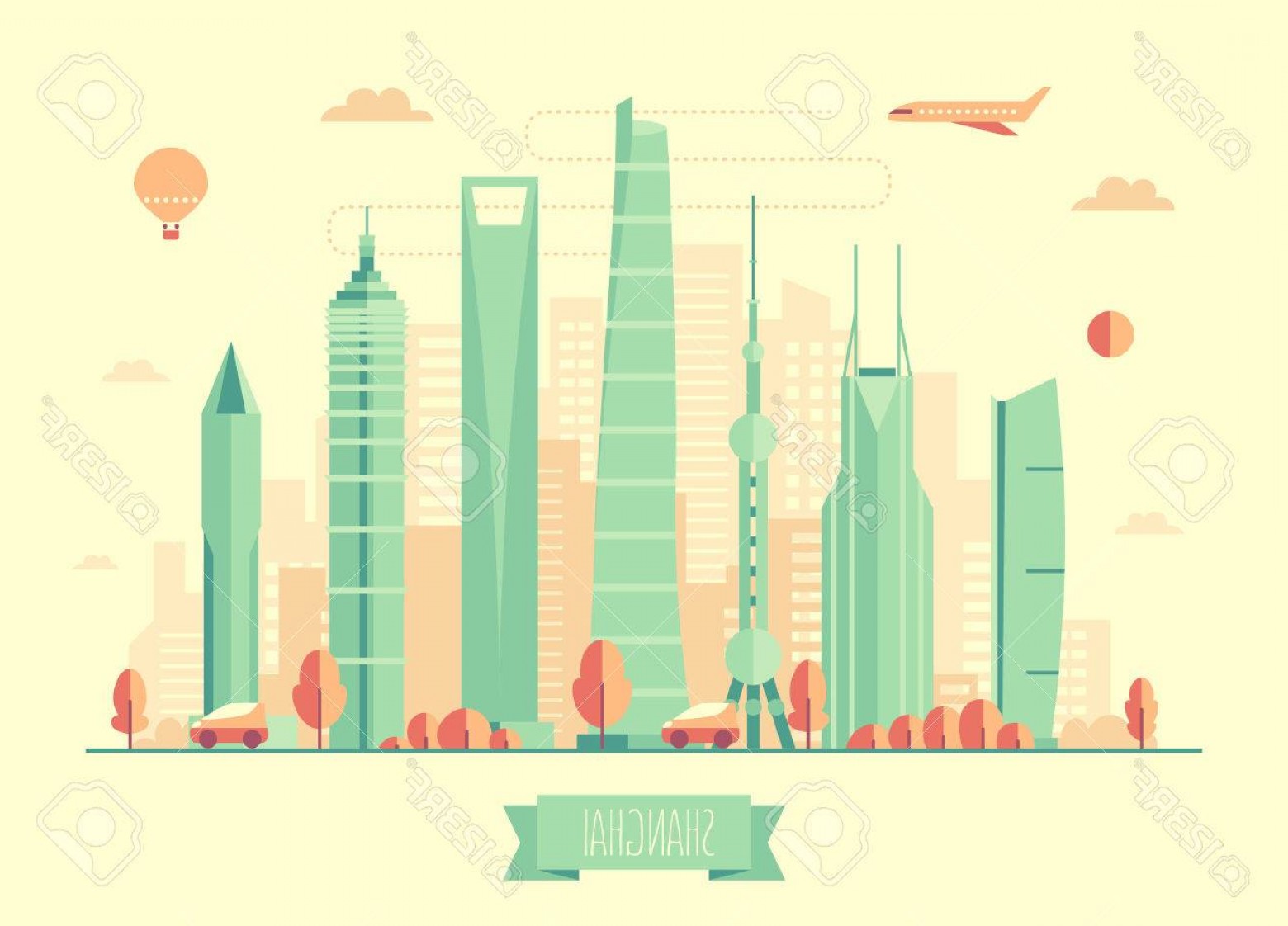 1560x1122 Photostock Vector Shanghai Skyline Architecture Vector