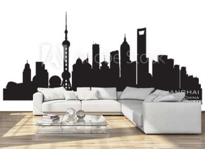 400x291 Shanghai China City Skyline Vector Silhouette Relaxation Wall Mural