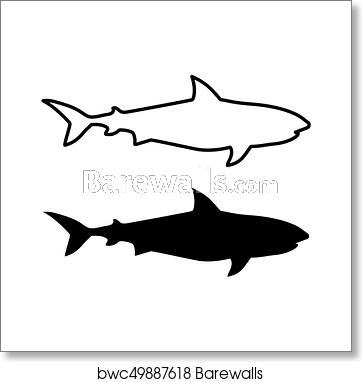 362x382 Black Shark Silhouette Vector Illustration, Art Print Barewalls