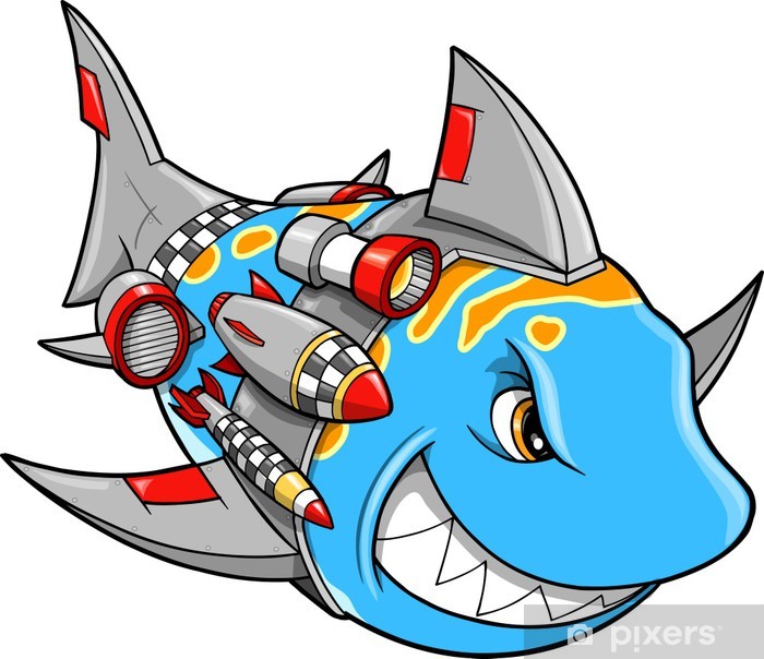 700x604 Mean Metal Armed Robot Cyborg Shark Vector Illustration Wall Mural