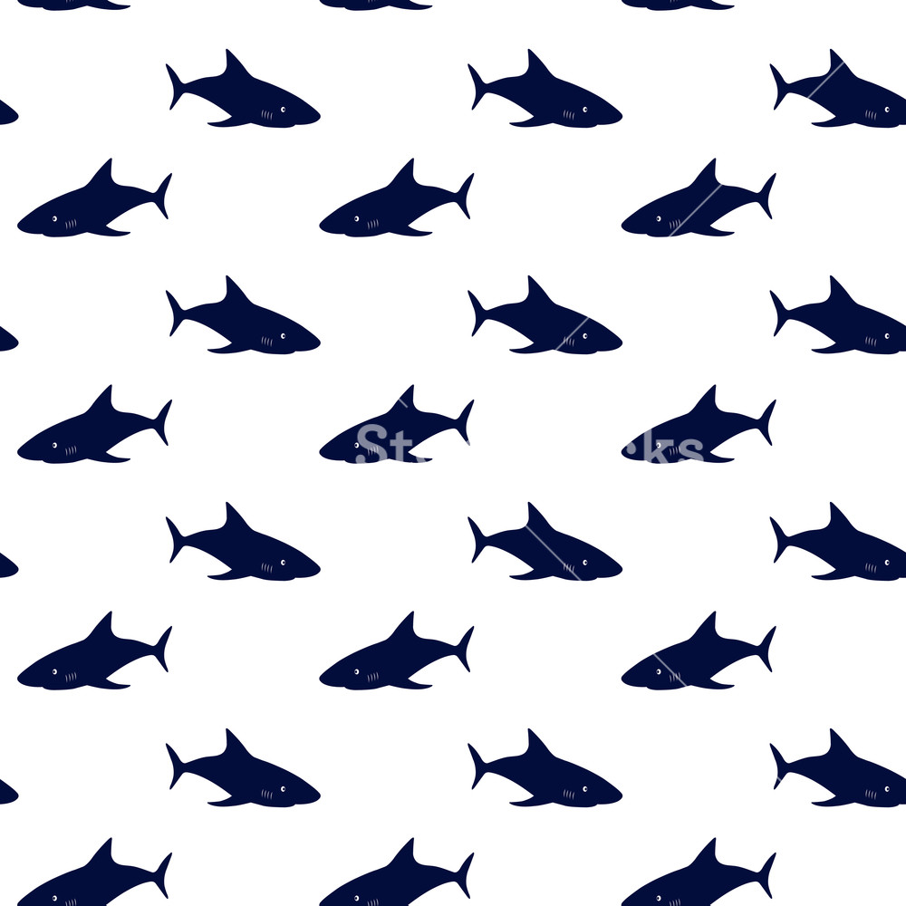Nautical Background, Seamless Texture With A Shark, Vector 1000x1000 Nautical Background, Seamless Texture With A Shark, Vector