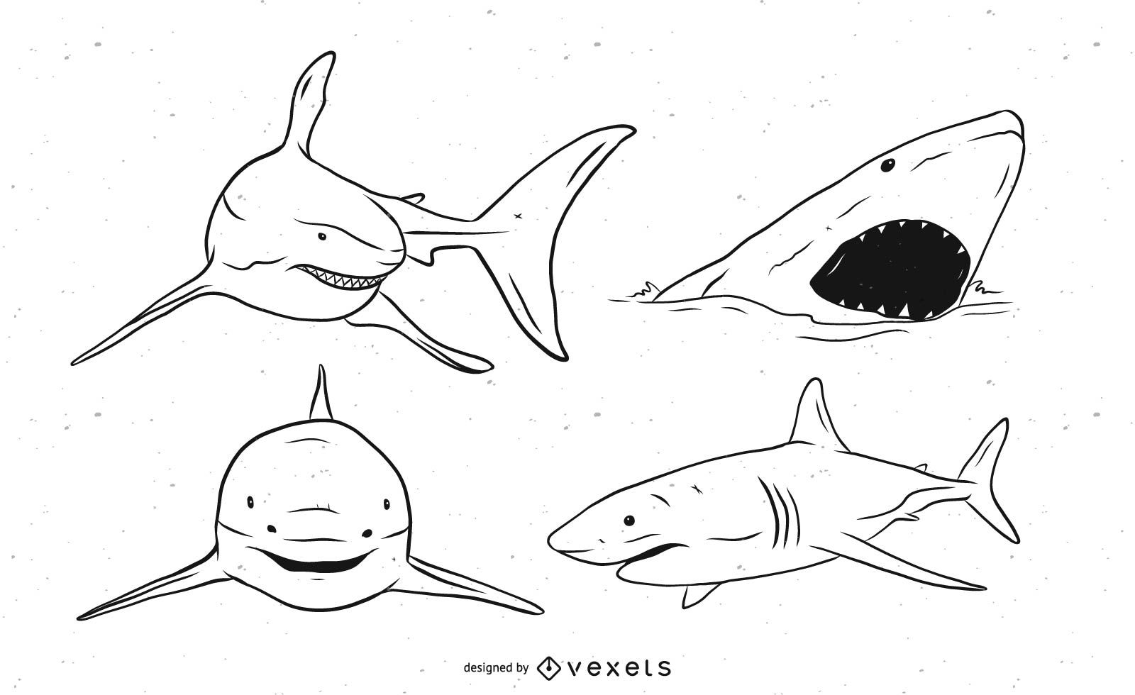 Black And White Shark Vector Set 1600x980 Black And White Shark Vector Set