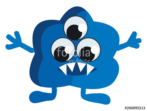 500x379 Cartoon Of An Alien Creature With Three Eyes Bubbly Face And Sharp
