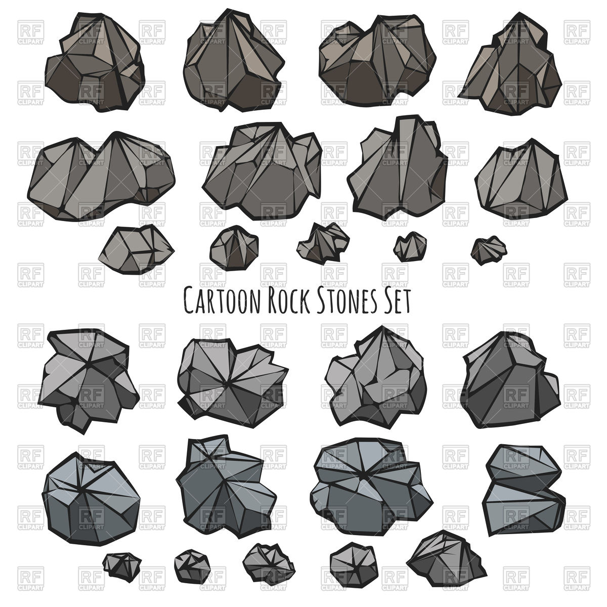 1200x1200 Set Of Sharp Rock Stones Drawn In Cartoon Style Vector Image