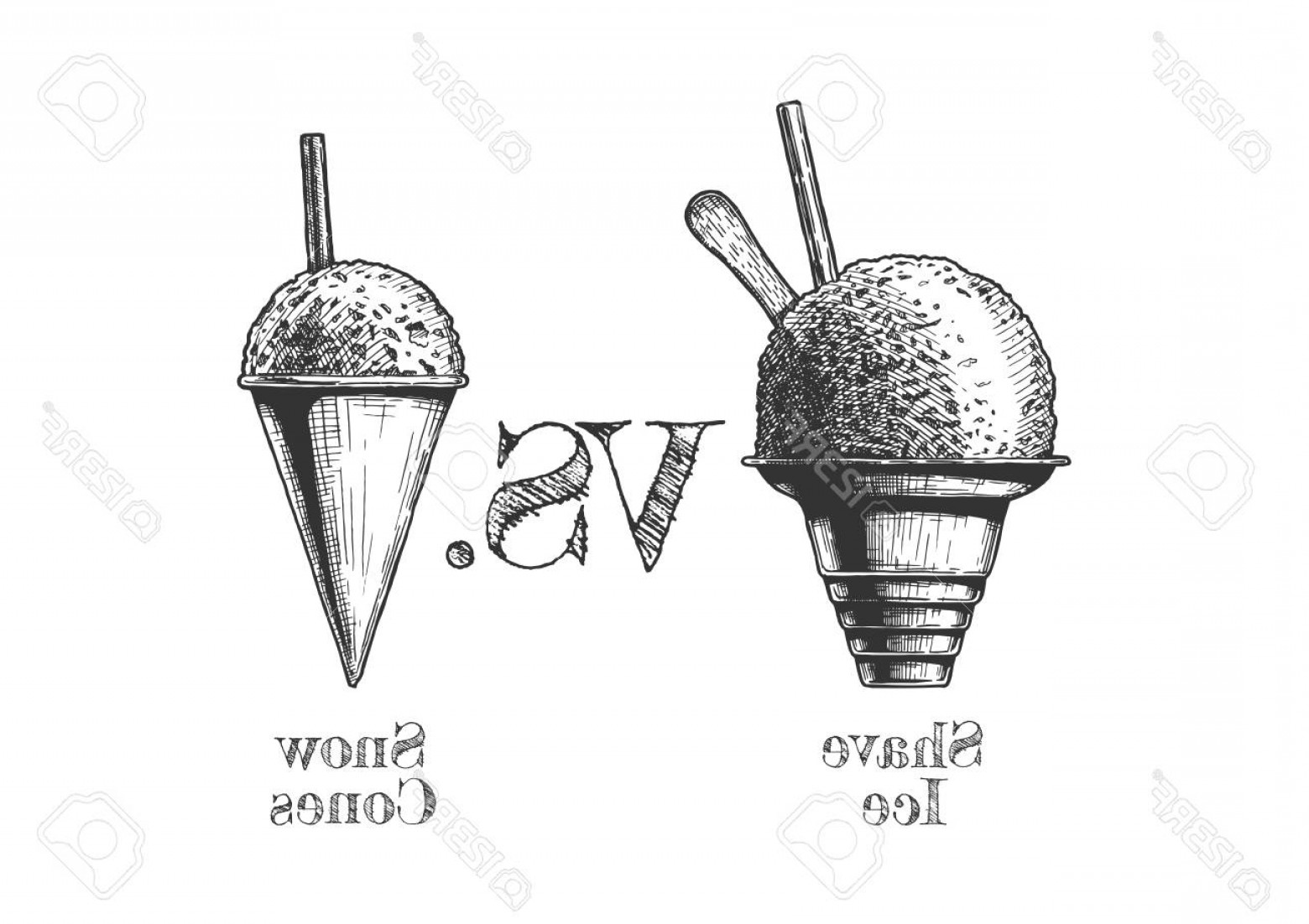 1560x1102 Photostock Vector Shave Ice Vs Snow Cones Vector Hand Drawn