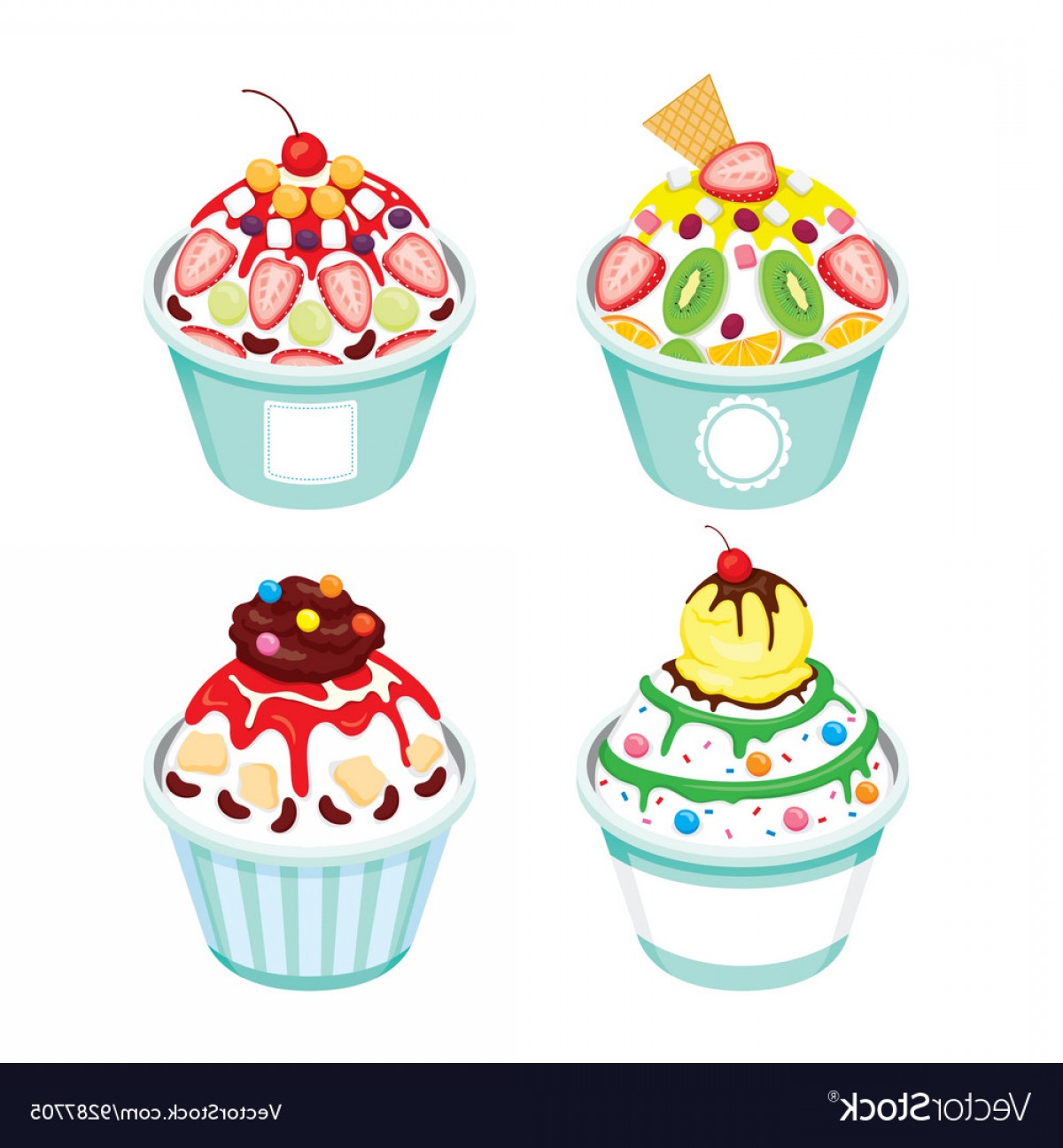 1200x1296 Shave Ice With Different Topping Set Vector Wallkeeper
