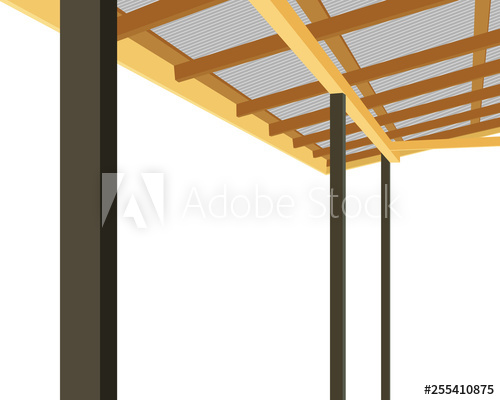 500x400 Simple Drawing Of An Open Air Wooden Shed, Vector Illustration
