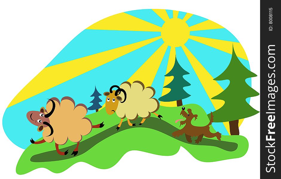 Cartoon Sheep With A Sheepdog In The Forest Vector 940x600 Cartoon Sheep With A Sheepdog In The Forest Vector