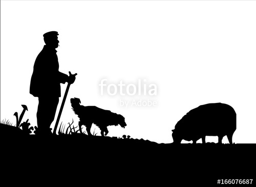 Vector Shepherd With Sheepdog And Sheep Silhouette Reversed Stock 500x365 Vector Shepherd With Sheepdog And Sheep Silhouette Reversed Stock
