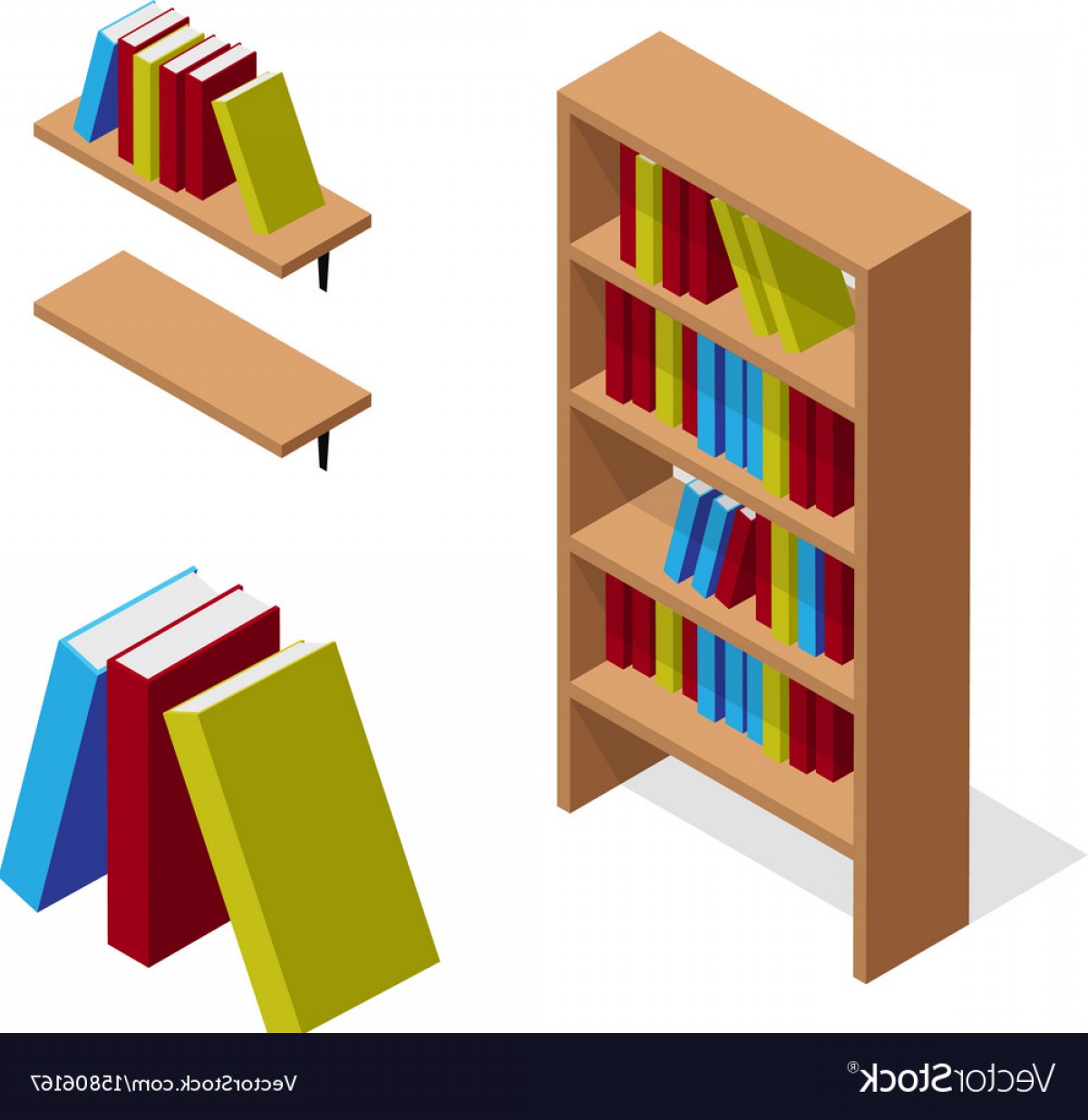 1200x1236 Isometric Bookcase And Bookshelf With Books Vector Cqrecords