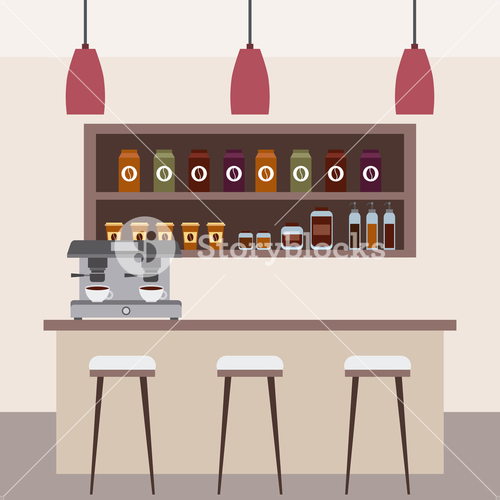 1000x1000 Coffee Shop Interior Bar Counter Stools Machine Coffee Shelf