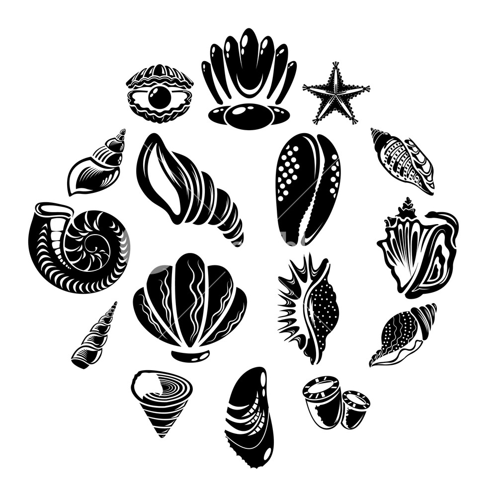 1000x1000 Tropical Sea Shell Icons Set Simple Illustration Of Tropical