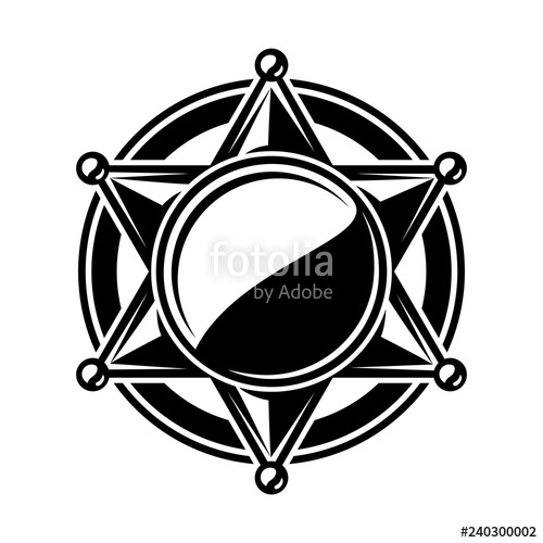 500x500 Monochrome Flat Icon, Sheriff Star, Cowboy Badge Simple Shape