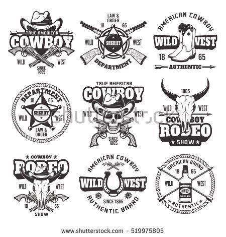 450x470 Wild West, Sheriff Department, Cowboy Rodeo Show Set Of Vector