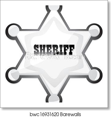 362x382 Vector Silver Sheriff Star Badge On White, Art Print Barewalls
