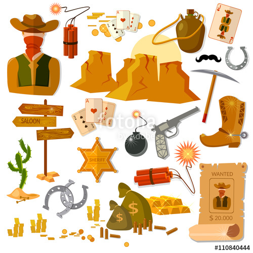500x500 Wild West Collection Elements Cowboy Sheriff Vector Illustration
