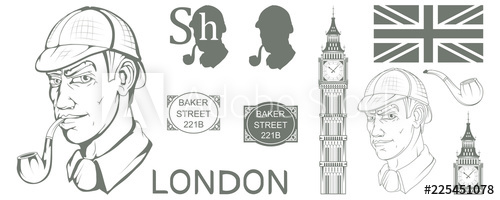 500x200 Sherlock Holmes Vector, London, Ilustration With Sherlock Holmes