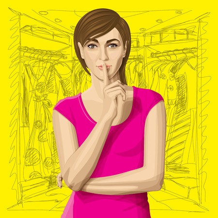 450x450 Beautiful Vector Woman With Secret Girl Say Shhh Vector Portrait