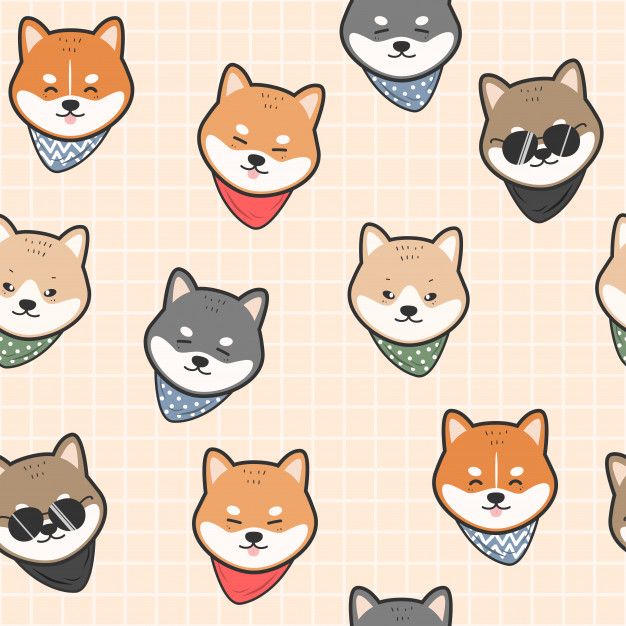 626x626 Cute Japanese Dog Shiba Inu Cartoon Seamless Pattern Vector