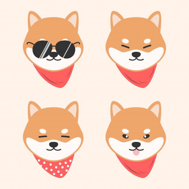 626x626 Cute Dog Shiba Inu With Scarf Cartoon Doodle Animal Premium Vector