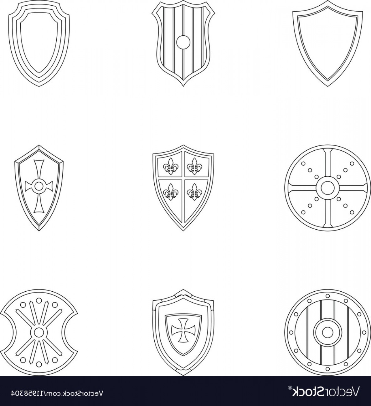 1185x1296 Military Shield Icons Set Outline Style Vector Soidergi