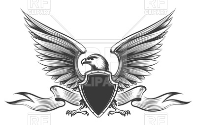 400x255 Engraving American Bald Eagle, Shield And Ribbon Vector Image