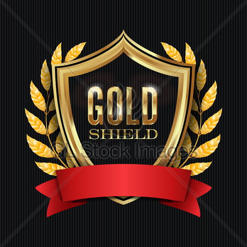 500x500 Golden Shield With Laurel Wreath And Red Ribbon Vector I Gl