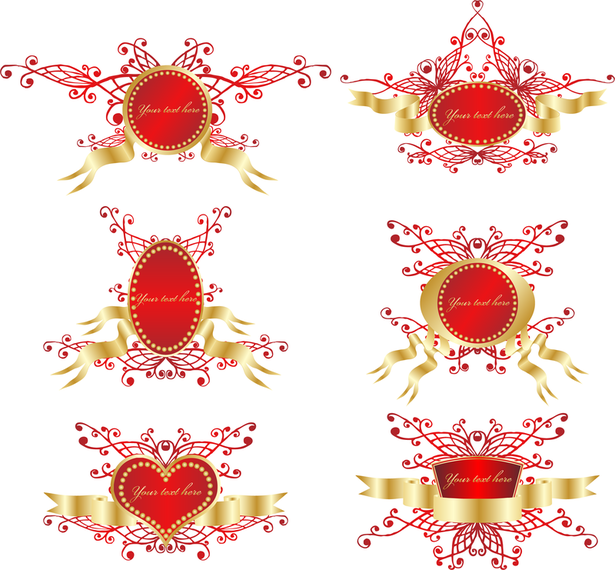615x570 Romantic Ribbon Vector Shield Badge